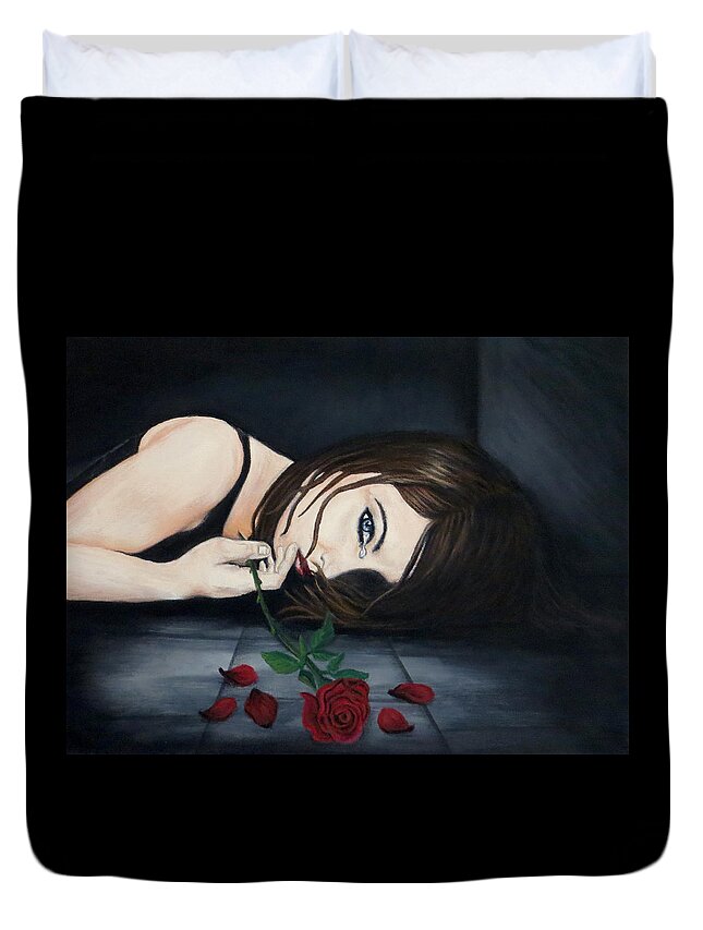 Rose Duvet Cover featuring the painting Fallen by Teresa Wing