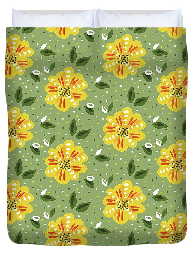 Flower Duvet Cover featuring the digital art Abstract Yellow Primrose Flower by Boriana Giormova