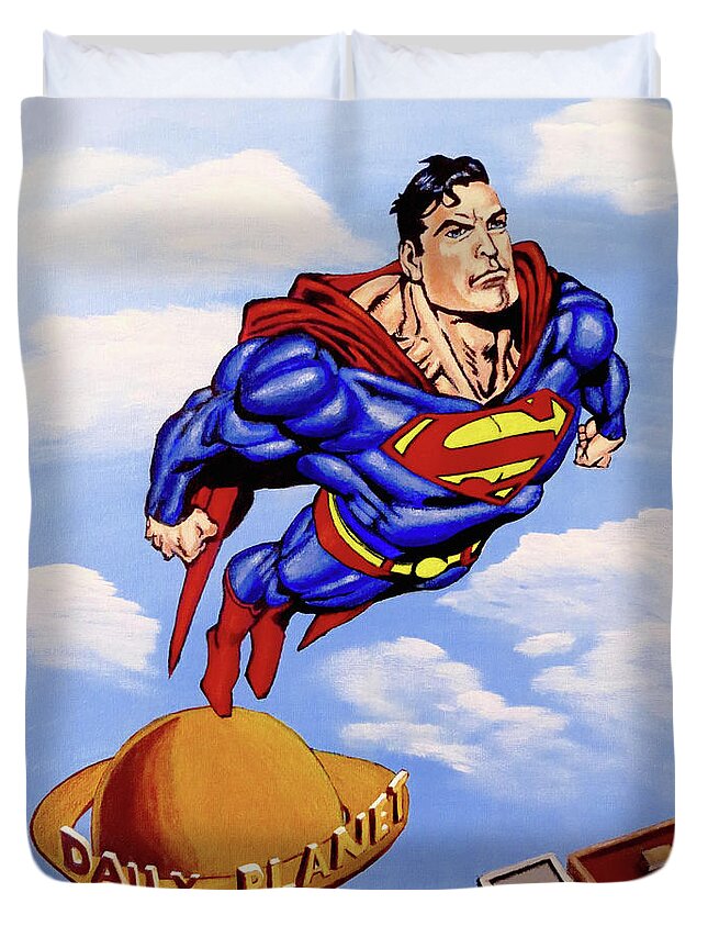 Superman Duvet Cover featuring the painting Superman by Teresa Wing