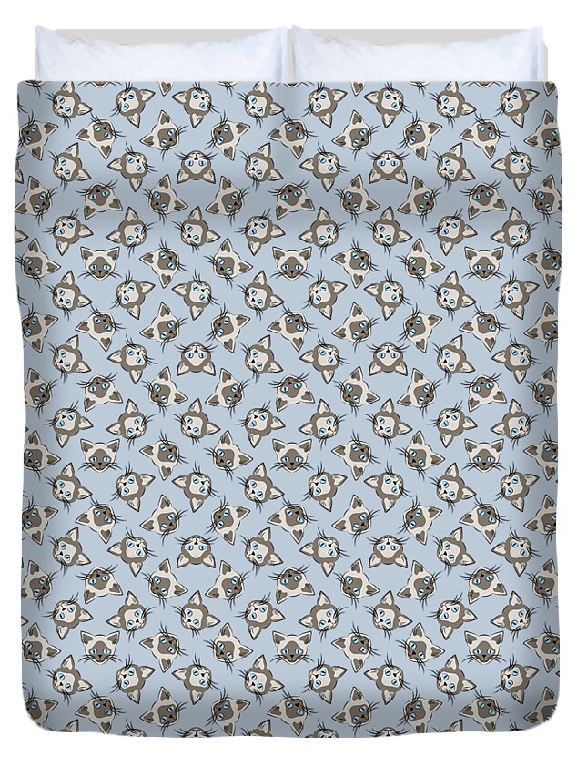 Graphic Cat Duvet Cover featuring the digital art Siamese Cat Face With Blue Eyes Dark by MM Anderson