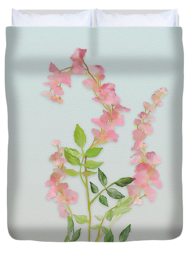 Pink Duvet Cover featuring the painting Pink Tiny Flowers by Ivana Westin