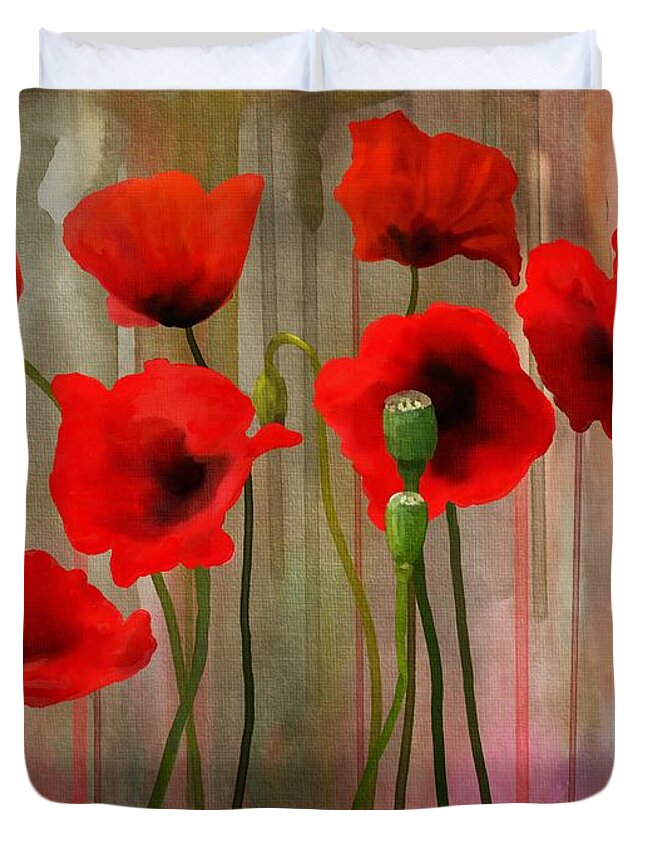 Poppies Duvet Cover featuring the painting Poppies by Ivana Westin
