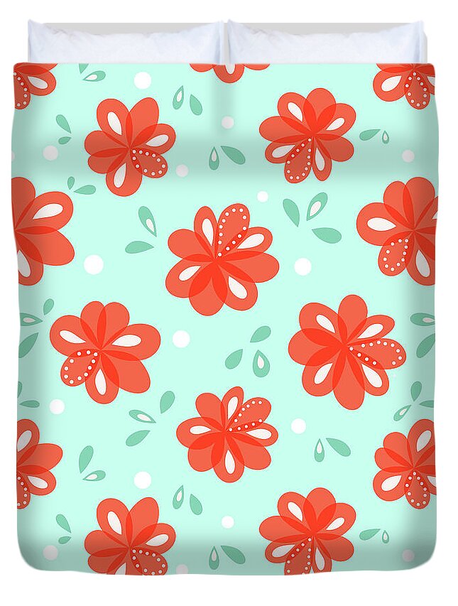 Floral Duvet Cover featuring the digital art Cheerful Red Flowers by Boriana Giormova