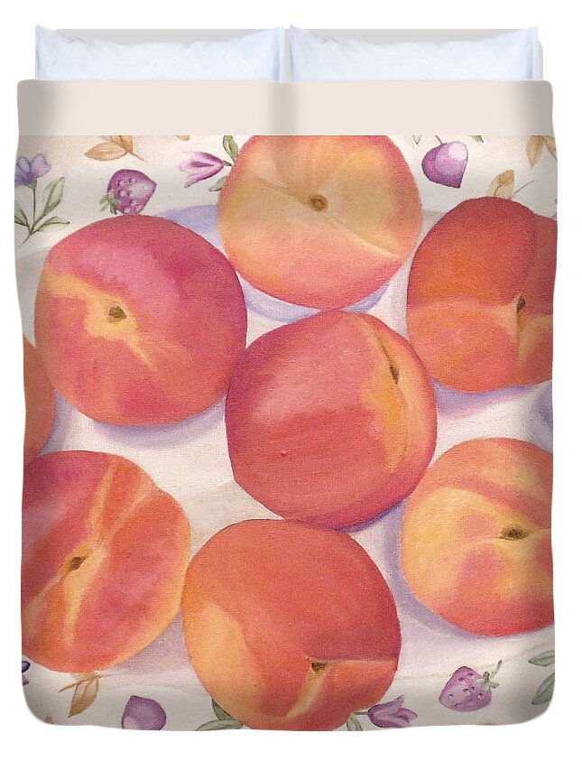 Apricot Duvet Cover featuring the painting Apricots by Angeles M Pomata