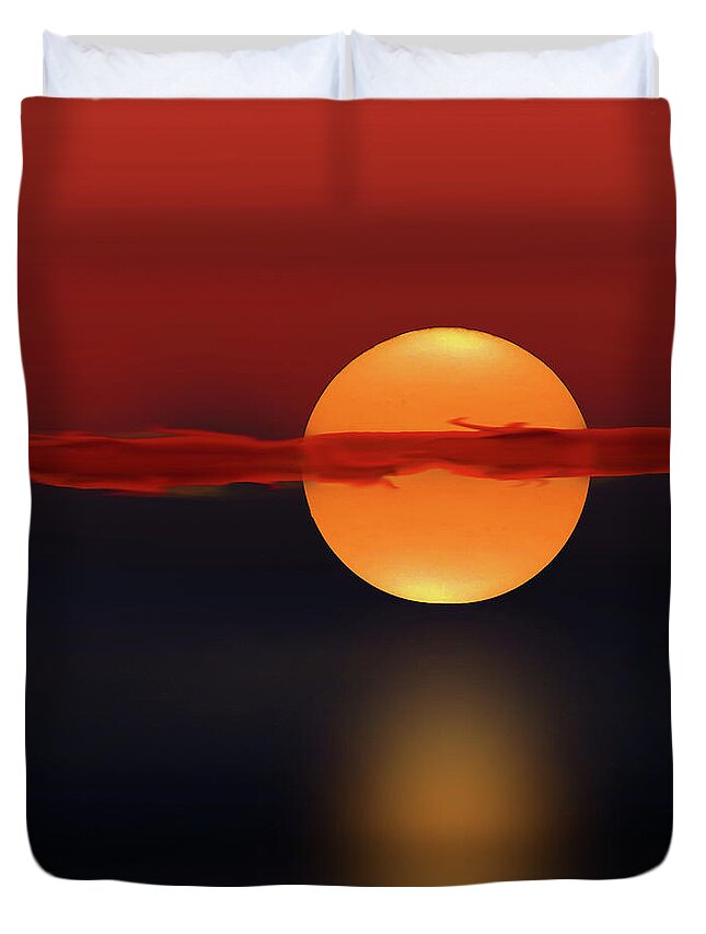Abstract Duvet Cover featuring the digital art Sun on Red and Blue by Deborah Smith