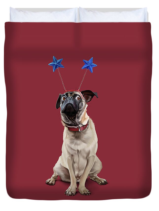 Illustration Duvet Cover featuring the digital art A Pug's Life Colour by Rob Snow