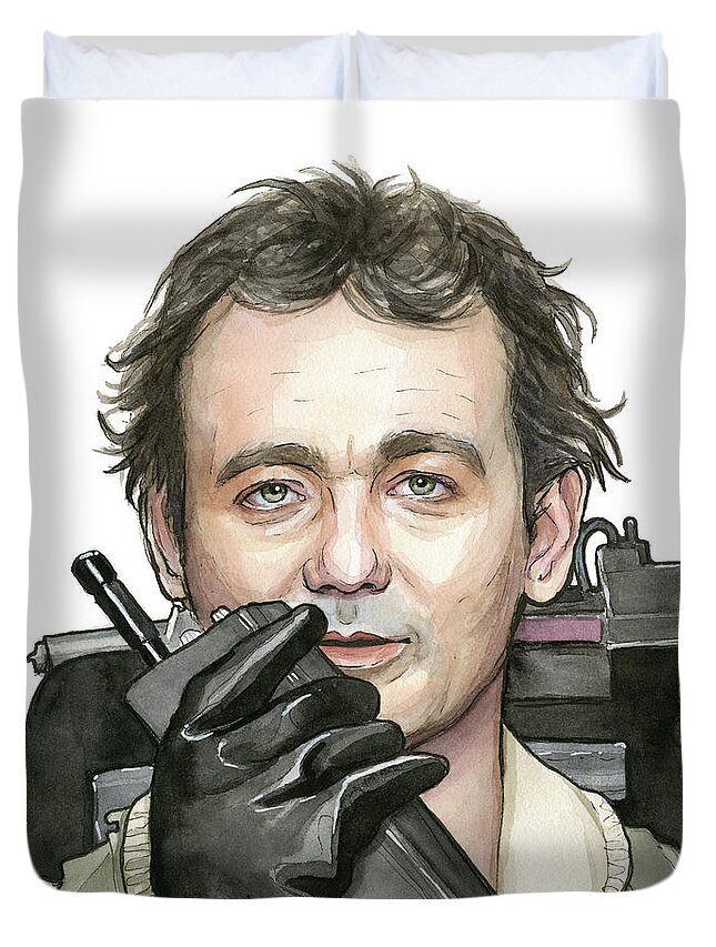Bill Murray Duvet Cover featuring the painting Bill Murray Ghostbusters Peter Venkman by Olga Shvartsur