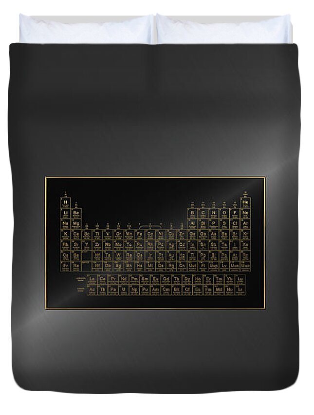 'the Elements' Collection By Serge Averbukh Duvet Cover featuring the digital art Periodic Table of Elements - Gold on Black Metal by Serge Averbukh