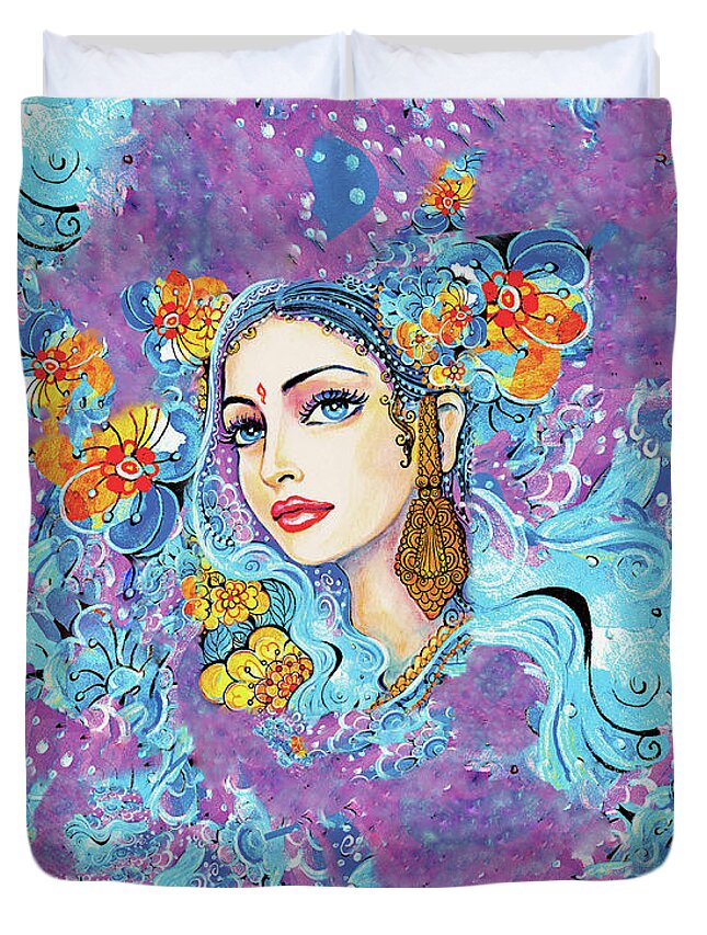Indian Woman Duvet Cover featuring the painting The Veil of Aish by Eva Campbell