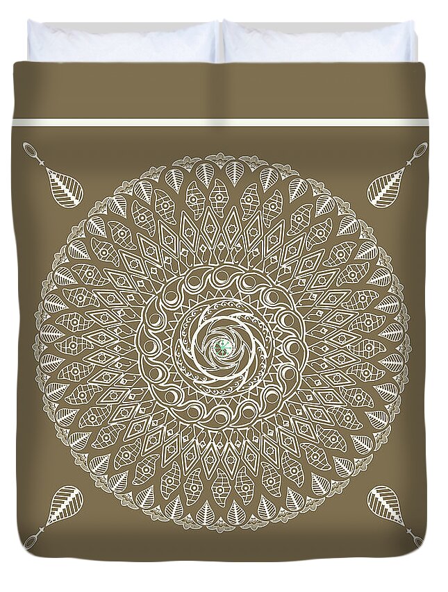 Mandala Duvet Cover featuring the drawing Ecru Mandala by Deborah Smith