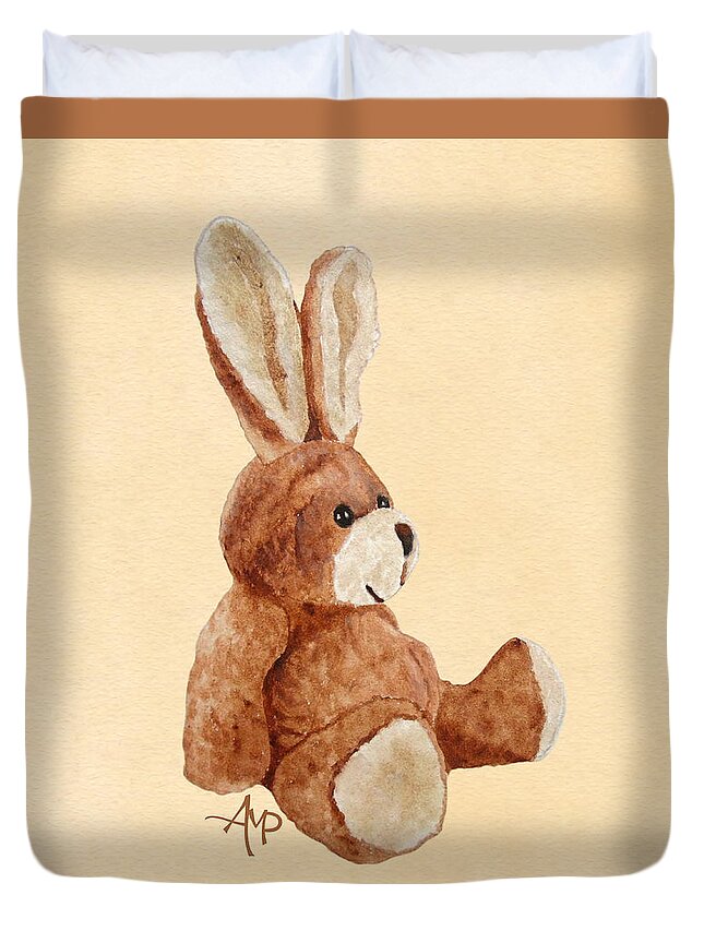 Cuddly Rabbit Duvet Cover featuring the painting Cuddly Rabbit by Angeles M Pomata