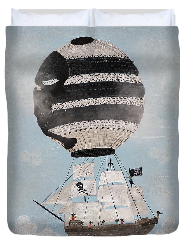 Pirates Duvet Cover featuring the painting Sky Pirates by Bri Buckley