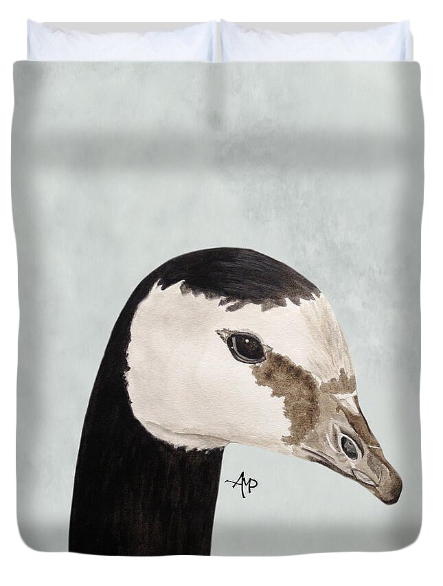 Goose Duvet Cover featuring the painting Barnacle Goose Portrait by Angeles M Pomata