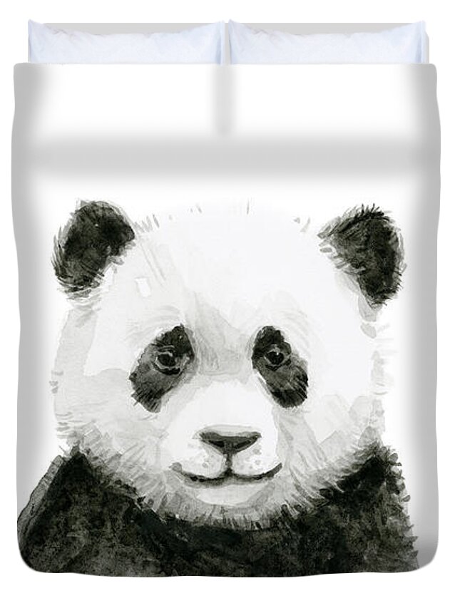 Baby Panda Duvet Cover featuring the painting Baby Panda Watercolor by Olga Shvartsur