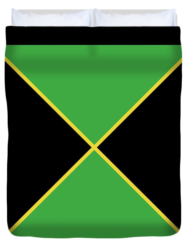 Caribbean Duvet Cover featuring the digital art Flag of Jamaica by Roy Pedersen