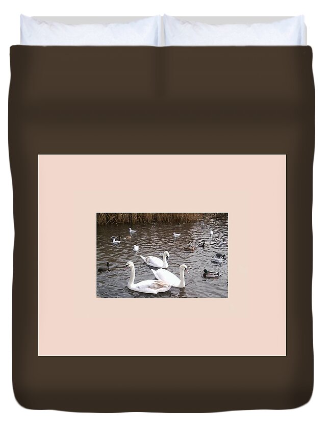 Swan Duvet Cover featuring the photograph Swans 3 by Julia Woodman