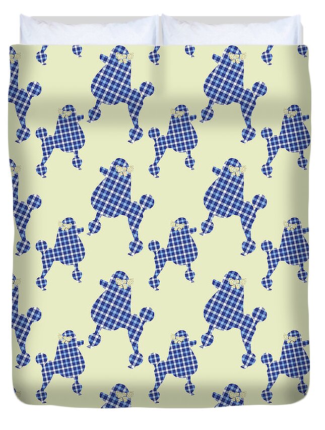 French Poodle Duvet Cover featuring the mixed media French Poodle Plaid by Christina Rollo