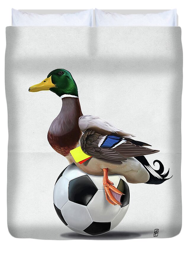 Illustration Duvet Cover featuring the digital art Fowl Wordless by Rob Snow