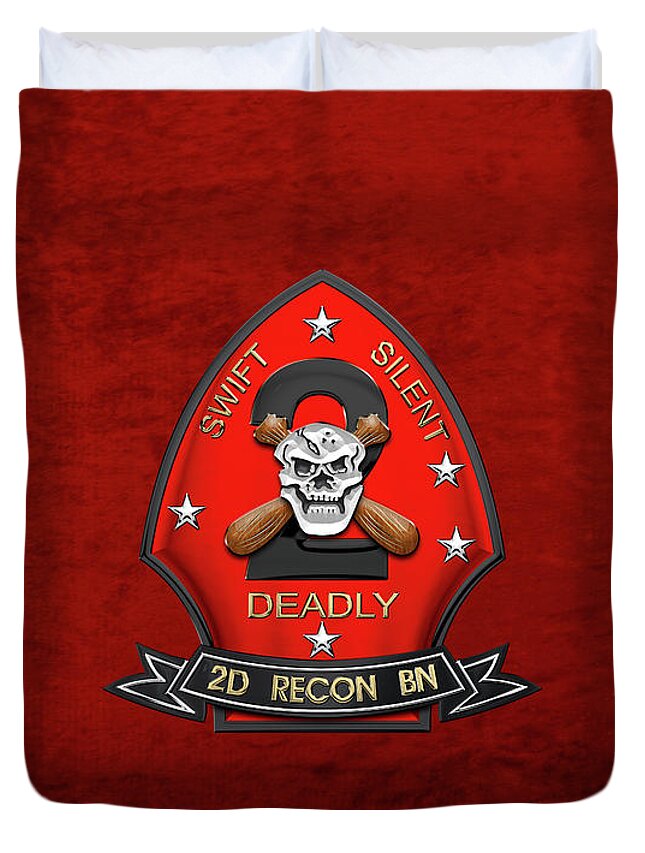 'military Insignia & Heraldry' Collection By Serge Averbukh Duvet Cover featuring the digital art U S M C 2nd Reconnaissance Battalion - 2nd Recon Bn Insignia over Red Velvet by Serge Averbukh