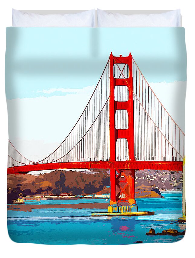 Architecture Duvet Cover featuring the digital art Golden Gate Bridge San Francisco The City By The Bay by Anthony Murphy