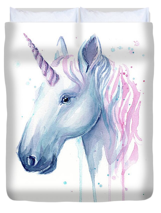 Unicorn Duvet Cover featuring the painting Cotton Candy Unicorn by Olga Shvartsur