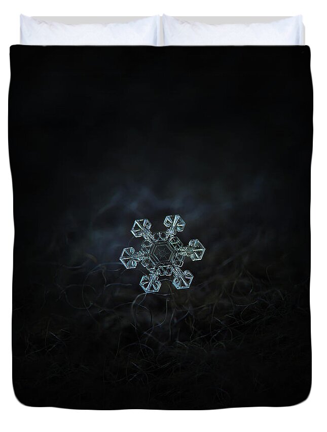 Snowflake Duvet Cover featuring the photograph Real snowflake - Ice crown new by Alexey Kljatov
