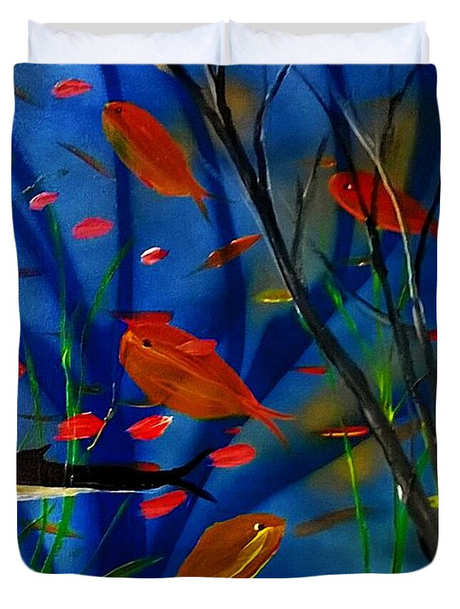 Navarre Reef Beach Ocean Fish Duvet Cover featuring the painting Navarre Reef by James and Donna Daugherty