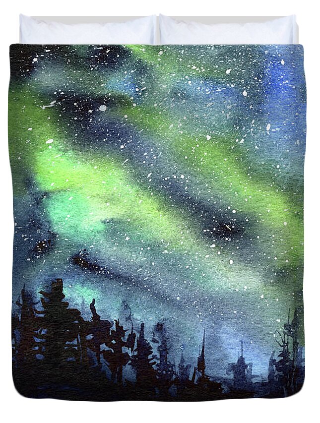 Galaxy Watercolor Nebula Northern Lights Duvet Cover For Sale By