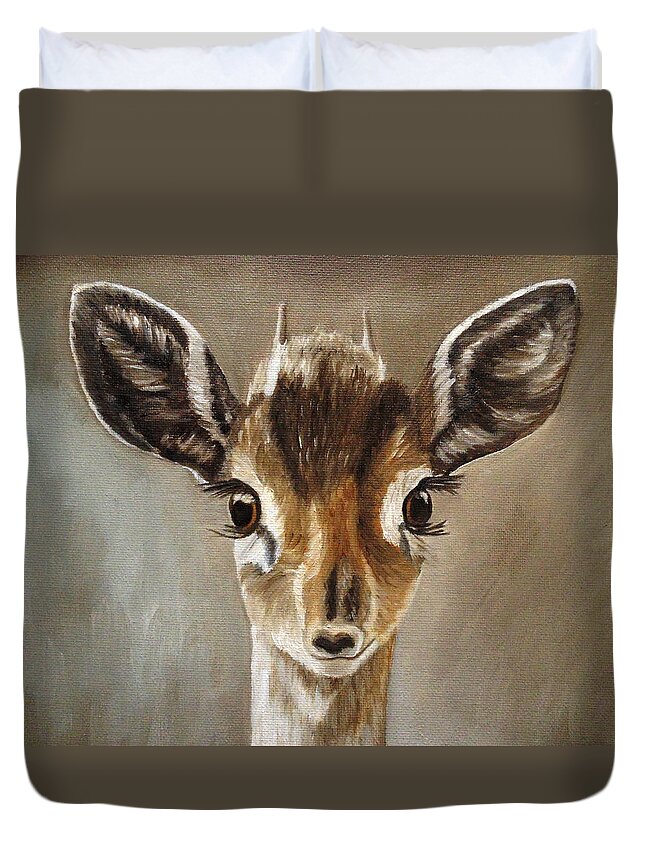 Antelope Duvet Cover featuring the painting Big Eyes Dik-Dik by Angeles M Pomata