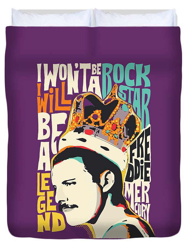 Freddie Mercury Duvet Cover featuring the digital art Freddie Mercury Pop Art Quote by BONB Creative