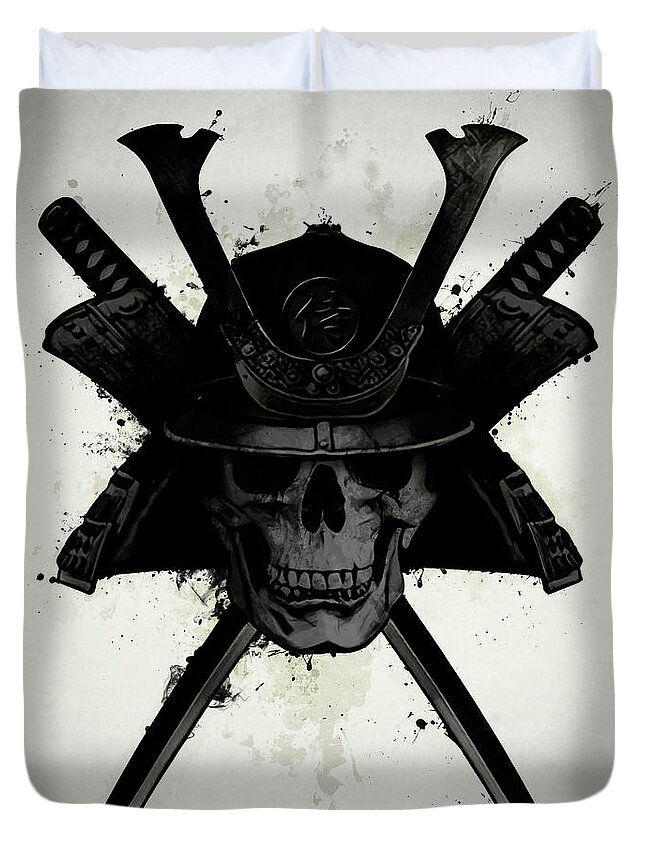 Samurai Duvet Cover featuring the digital art Samurai Skull by Nicklas Gustafsson