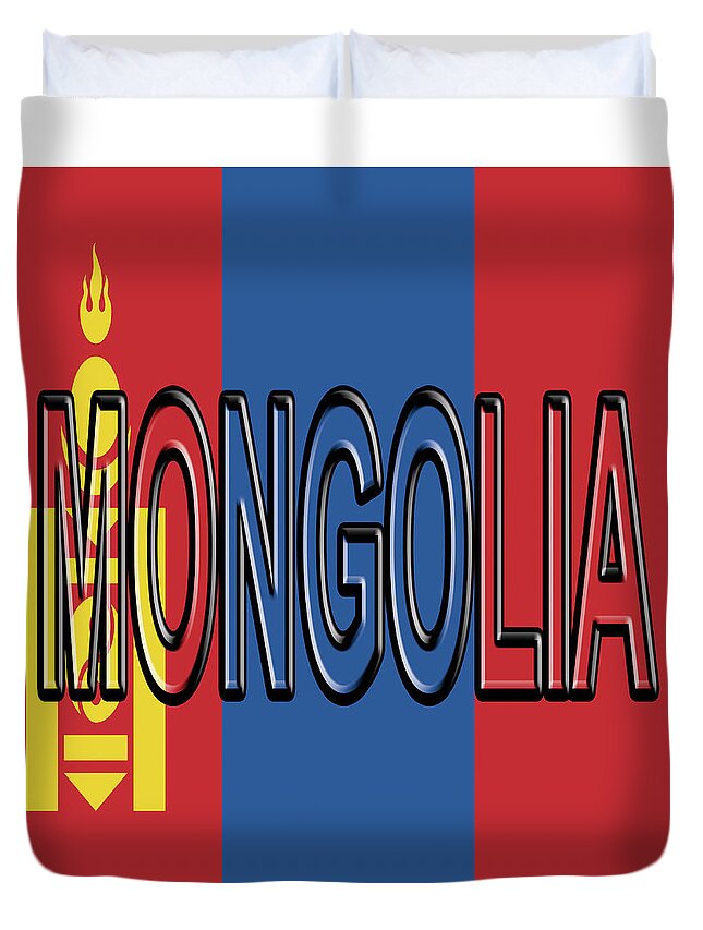 Asia Duvet Cover featuring the digital art Flag of Mongolia Word. by Roy Pedersen