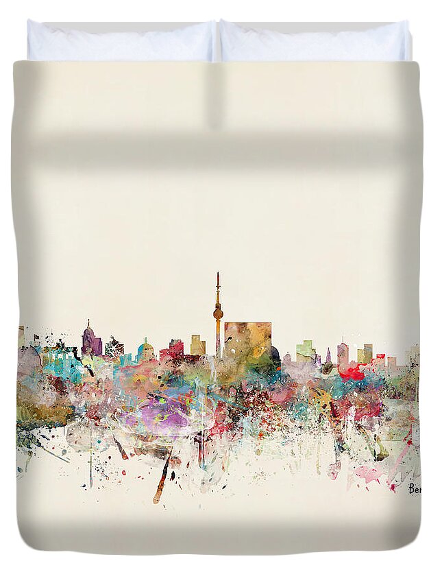 Berlin Duvet Cover featuring the painting Berlin Germany Skyline by Bri Buckley