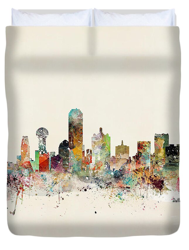 Dallas Duvet Cover featuring the painting Dallas Skyline by Bri Buckley