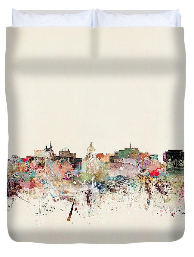 Madison Duvet Cover featuring the painting Madison Skyline by Bri Buckley