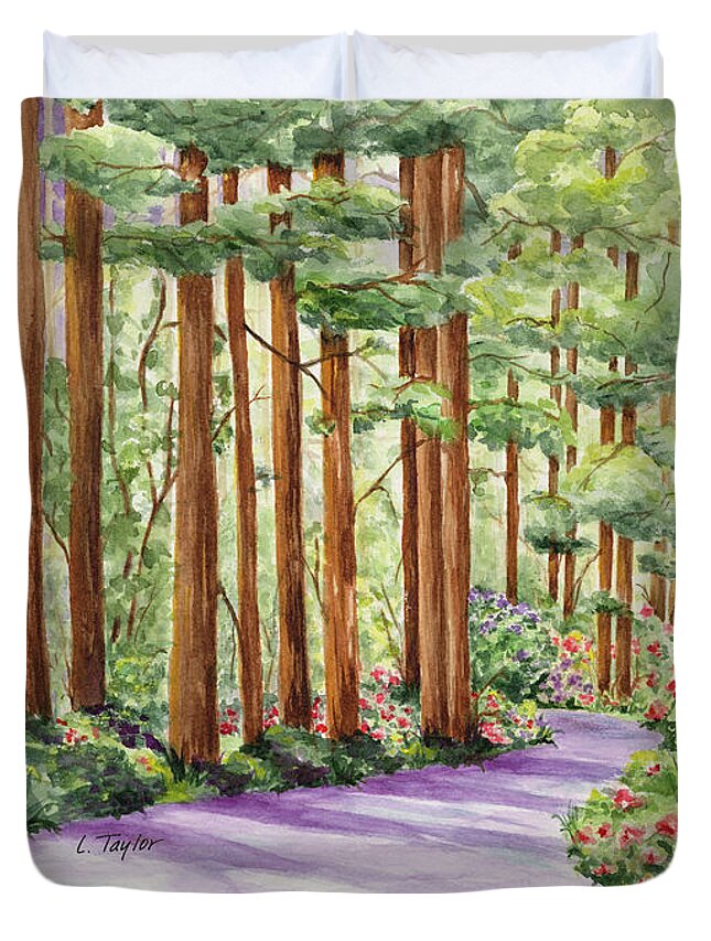 Forest Duvet Cover featuring the painting Standing Tall by Lori Taylor