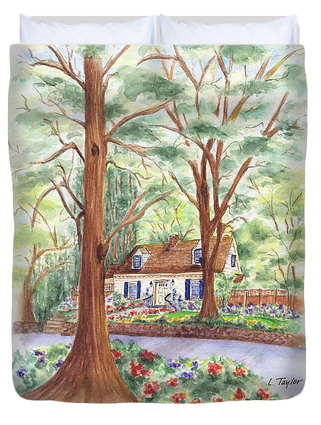 Cottage In Woods Duvet Cover featuring the painting Main Street Charmer by Lori Taylor