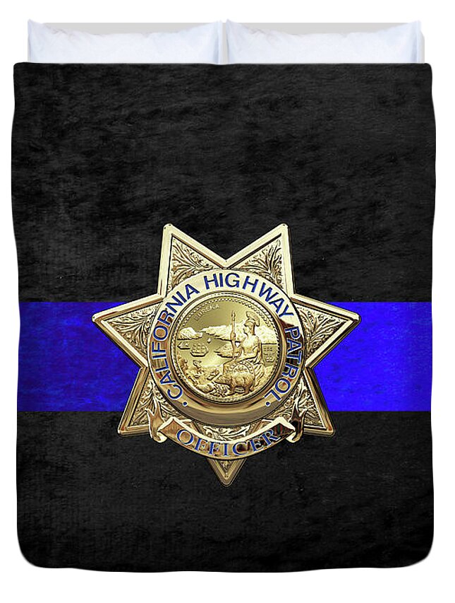  ‘law Enforcement Insignia & Heraldry’ Collection By Serge Averbukh Duvet Cover featuring the digital art California Highway Patrol - CHP Officer Badge - The Thin Blue Line Edition over Black Velvet by Serge Averbukh