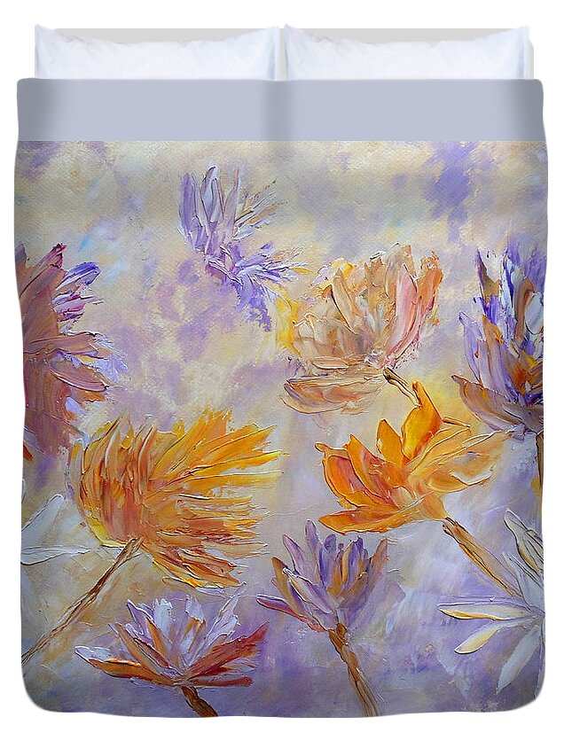 Wildflowers Duvet Cover featuring the painting Purple Blaze by Angeles M Pomata