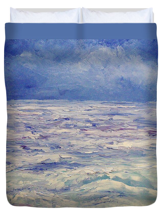 Seascape Duvet Cover featuring the painting Moonlight Offshore by Angeles M Pomata