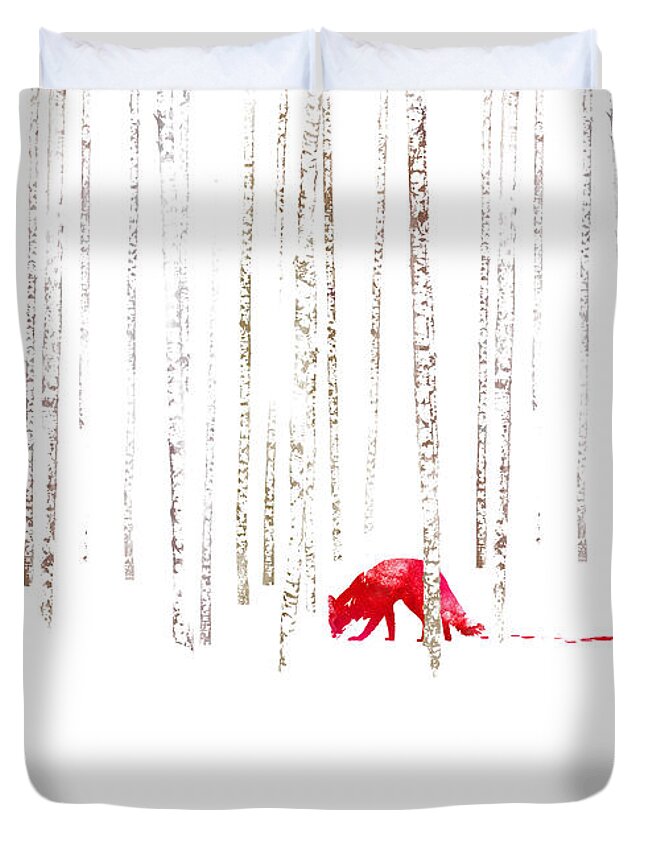 Fox Duvet Cover featuring the mixed media There's nowhere to run by Robert Farkas