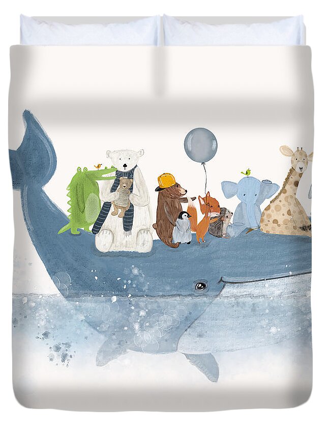 Whales Duvet Cover featuring the painting A Whale Of A Time by Bri Buckley