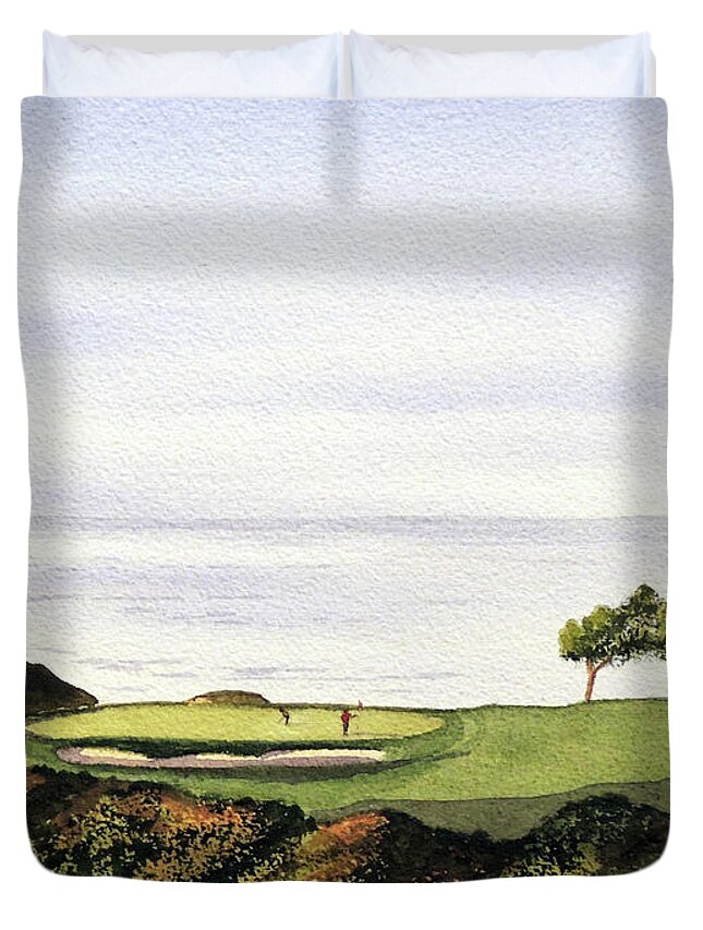Torrey Pines Golf Course Duvet Cover featuring the painting Torrey Pines South Golf Course by Bill Holkham
