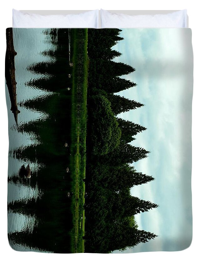 Reflection Duvet Cover featuring the photograph A Gaggle of Pines by Laureen Murtha Menzl