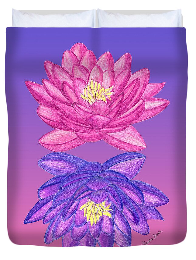 Flower Duvet Cover featuring the drawing Sunrise Sunset Lotus by Heather Schaefer