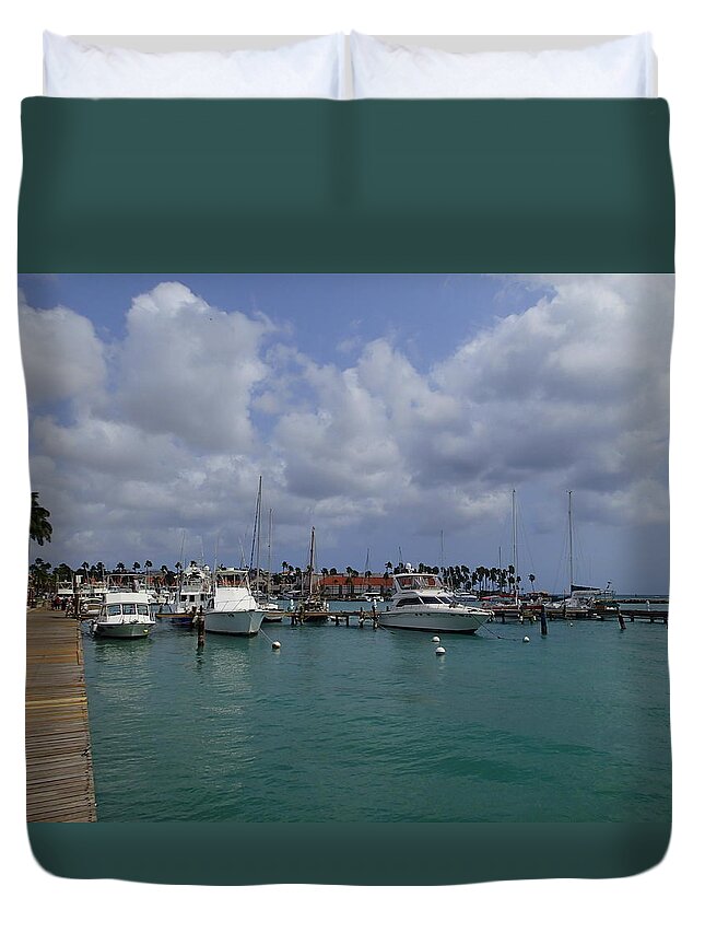 Ocean Duvet Cover featuring the photograph Aruba Marina by Lois Lepisto