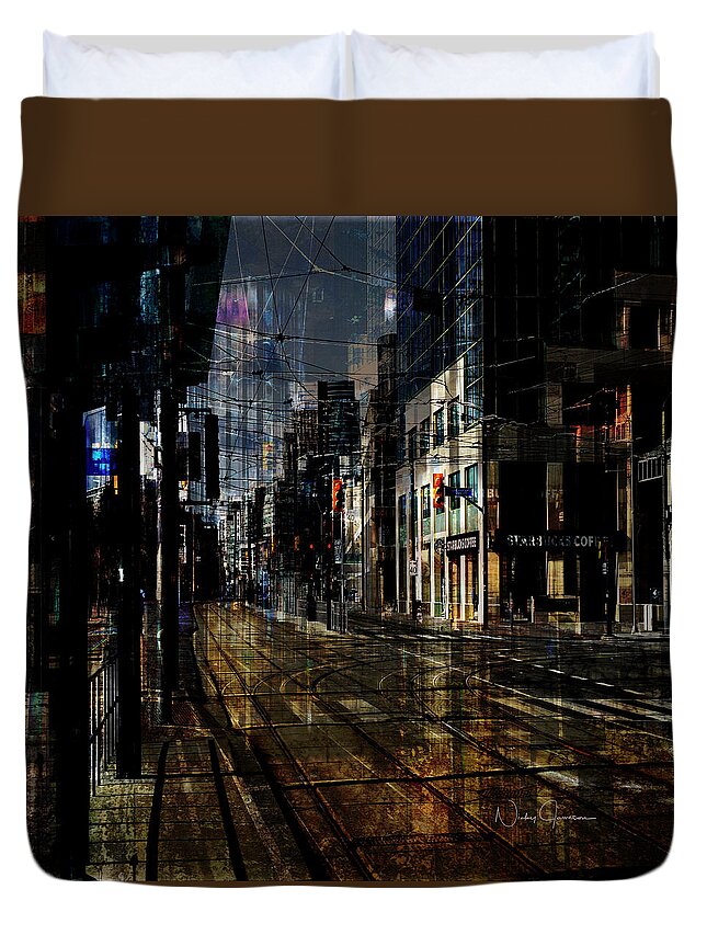 Toronto Duvet Cover featuring the digital art As the Sun Goes Down by Nicky Jameson