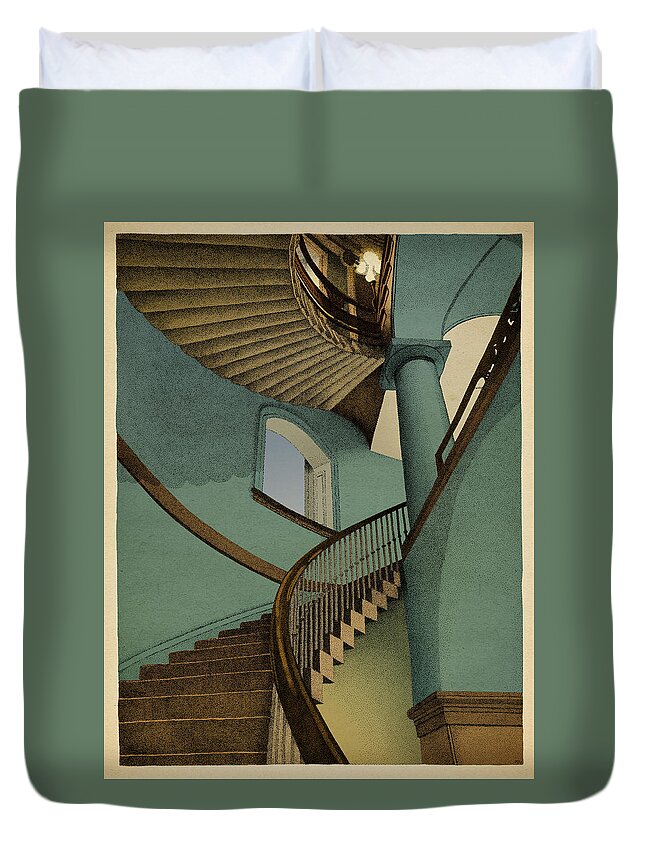 Stairs Architecture Duvet Cover featuring the drawing Ascending by Meg Shearer