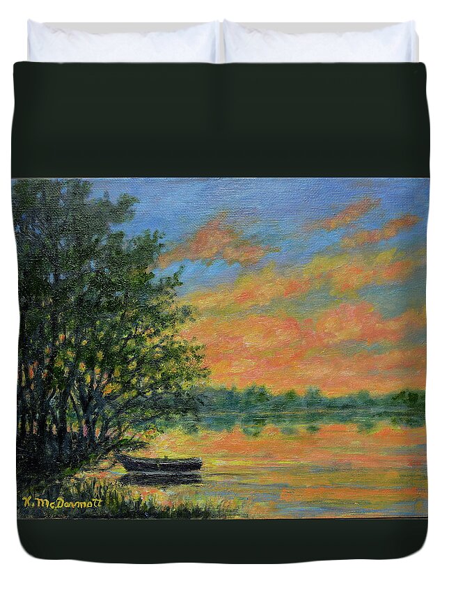 Shore Duvet Cover featuring the painting Ashore at Dusk 2 by Kathleen McDermott