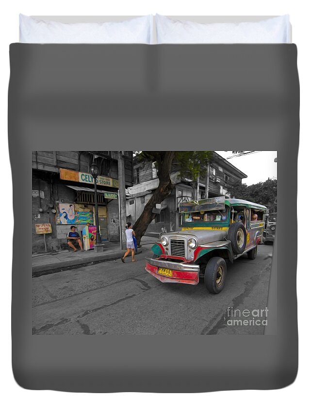 Asia Duvet Cover featuring the photograph Asia Philippines Jeepney Sari Sari Store 6282092SC by Rolf Bertram